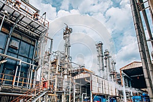 Industrial zone,The equipment of oil refining,Close-up of industrial pipelines of an oil-refinery plant,Detail of oil pipeline wit