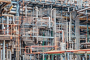 Industrial zone,The equipment of oil refining,Close-up of industrial pipelines of an oil-refinery plant,Detail of oil pipeline wit