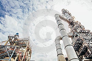 Industrial zone,The equipment of oil refining,Close-up of industrial pipelines of an oil-refinery plant,Detail of oil pipeline wit