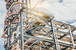 Industrial zone,The equipment of oil refining,Close-up of industrial pipelines of an oil-refinery plant,Detail of oil pipeline wit