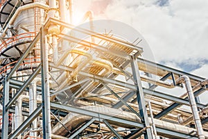 Industrial zone,The equipment of oil refining,Close-up of industrial pipelines of an oil-refinery plant,Detail of oil pipeline wit