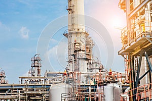 Industrial zone,The equipment of oil refining,Close-up of industrial pipelines of an oil-refinery plant,Detail of oil pipeline wit