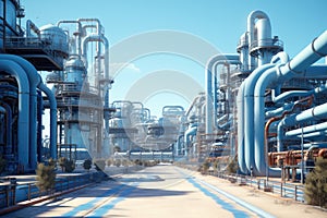 Industrial zone. The equipment of oil refining. Concept supplying propane to factory. Supply of production with energy resources