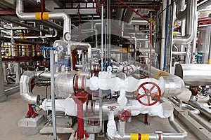 Industrial zone, the equipment of oil refining, industrial pipelines of an oil and gas plant.