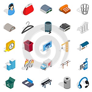 Industrial zone icons set, isometric style
