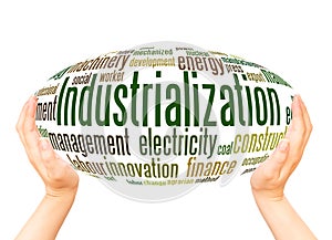 Industrialization word cloud hand sphere concept