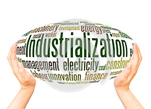 Industrialization word cloud hand sphere concept photo