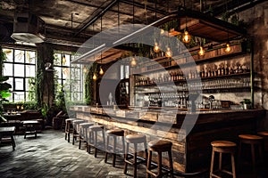 Industrialthemed Bar With Reclaimed Wood And Vintage Decor Industrial Interior Design. Generative AI