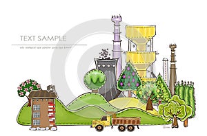 Industries and nature, environmental concept background