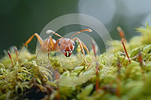 Industrious Ant forest insect moss. Generate Ai photo