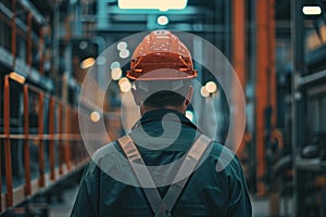Industrious Back view of standing worker in uniform. Generate ai photo