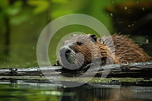 Industrious Beaver river animal wild. Generate Ai