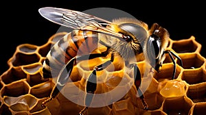 Industrious Bee Collecting Honey in an Intricate Beehive. Generative Ai