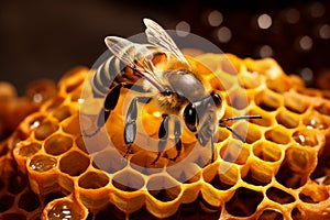 Industrious Bees inside a hive. Generate Ai