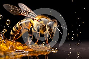 Industrious Shot honey bee. Generate Ai photo