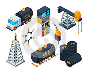 Industry 3d isometric illustrations of oil and gas refining