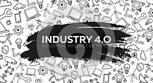 Industry 4.0 banner. Smart industrial revolution, automation, robot assistants. Vector illustration.