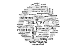Industry 4.0 concept as word collage or word cloud, round shape