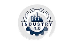 Industry 4.0 concept business control or logo, world factory and wheel eclectic, cyber physical syst