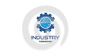 Industry 4.0 concept business control or logo, world factory and wheel eclectic, cyber physical syst