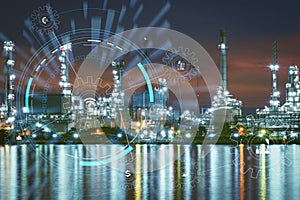 Industry 4.0 concept image.Oil refinery smart factory with icon
