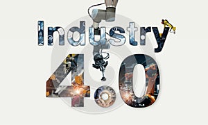 Industry 4.0 concept, iot, automation robot arms machine and monitoring system software, Welding robotics and digital