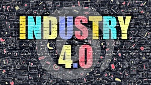 Industry 4.0 on Dark Brick Wall.