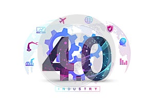 Industry 4.0 digital technology background futuristic banner. Virtual industry 4.0 and Machine Learning. Modern cyber