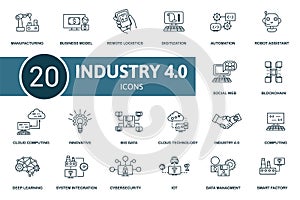 Industry 4.0 icon set. Contains editable icons industry 4.0 theme such as automation, computing, digitization and more.