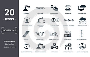 Industry 4.0 icons set collection. Includes simple elements such as Automation, Value Chain, Data Management, Autonomous, Cloud