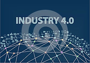 Industry 4.0 illustration background. Internet of things concept visualized by globe wireframe