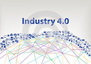 Industry 4.0 illustration background. Internet of things concept visualized by globe wireframe and connections