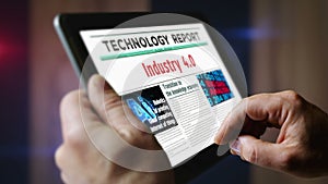 Industry 4.0 newspaper on mobile tablet screen