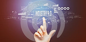 Industry 4.0 theme with hand pressing a button