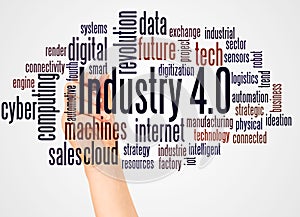 Industry 4.0 word cloud and hand with marker concept