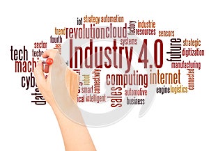 Industry 4.0 word cloud hand writing concept