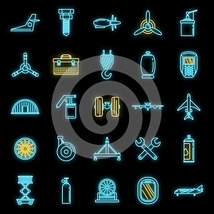 Industry aircraft repair icons set vector neon