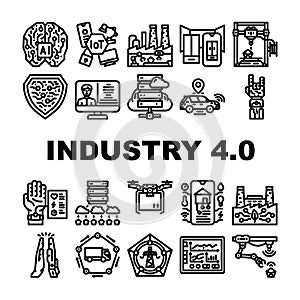 industry 4 automation robotics icons set vector