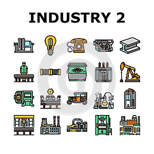 industry 2.0 automation robotics icons set vector