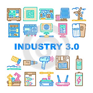 industry 3 automation robotics icons set vector