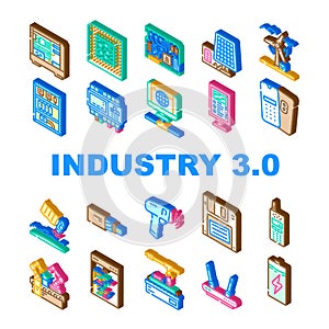 industry 3 automation robotics icons set vector