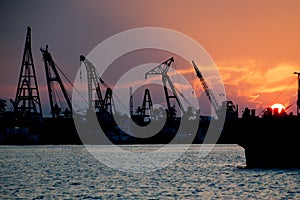 Industry boats at the sunset