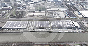 Industry and businesses in Utrecht along the Kanaaldijk, companies, businesses, and sustainable solar panels on roofs