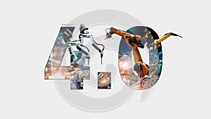 Industry 4.0 concept, iot, automation robot arms machine and monitoring system software, Welding robotics and digital