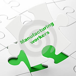 Industry concept: Manufacturing Workers on puzzle background