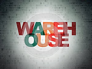 Industry concept: Warehouse on Digital Data Paper background