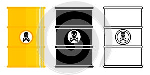 Industry concept. Set of barrels for radioactive, toxic, hazardous, dangerous, explosive, flammable and poisonous