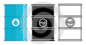 Industry concept. Set of different metal barrels for liquid substances, liquids, water isolated in flat style: colored