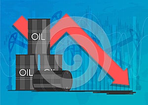 Industry crisis concept. Drop in crude oil prices chart. Financial markets vector illustration