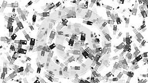 Electronics in white Background with Transistors
